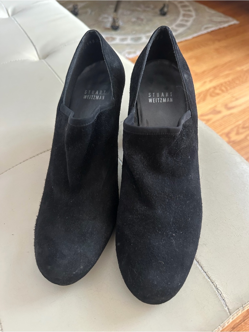 Stuart Weitzman Black Suede Slip-On Ankle Booties